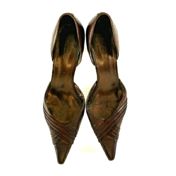 Aldo Kitten Chocolate Leather Pointy Toe Heels/Pumps. Woman's Size 37 6.5 M - Picture 2 of 9